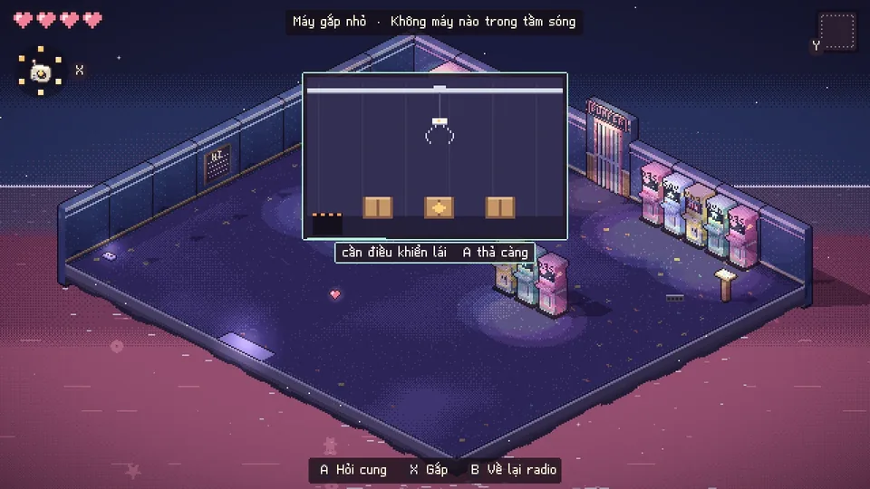 Momo driving a small claw machine inside the Starlight Arcade in Aubade.